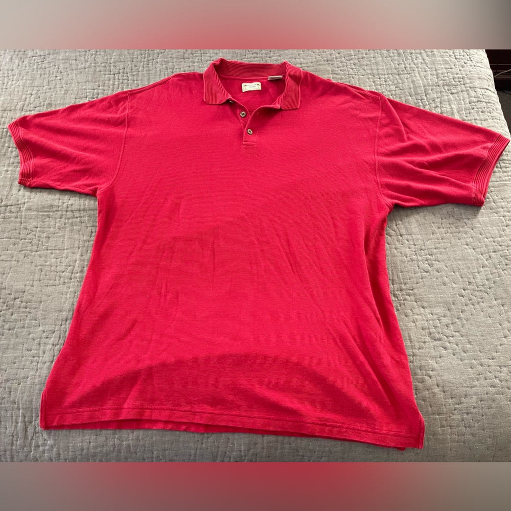 Vintage Bungalow Brand Red Collar Polo Shirt 100%Cotton XL Texture Cruise Resort
